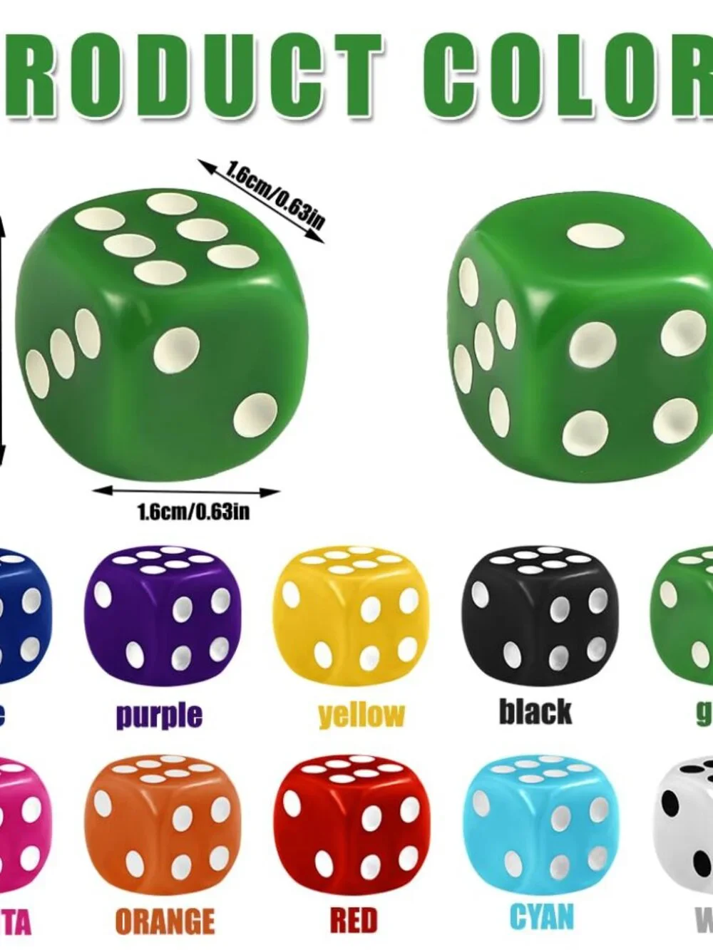 DIYDEC 100pcs 16mm Game Bulk Dice 10 Colors Acrylic 6 Sided Dice Set for Classro